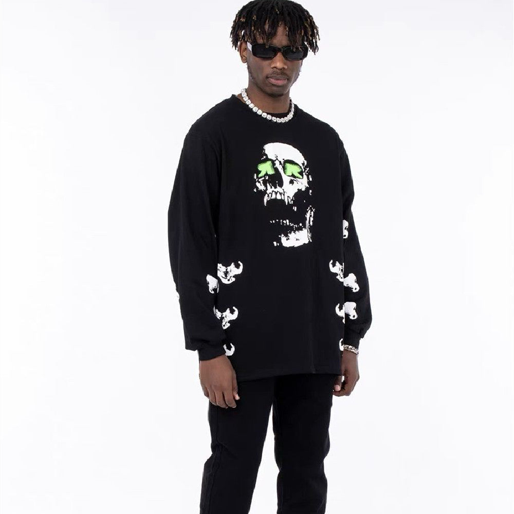 Skull Print Long Sleeve T-Shirt Men's High Street