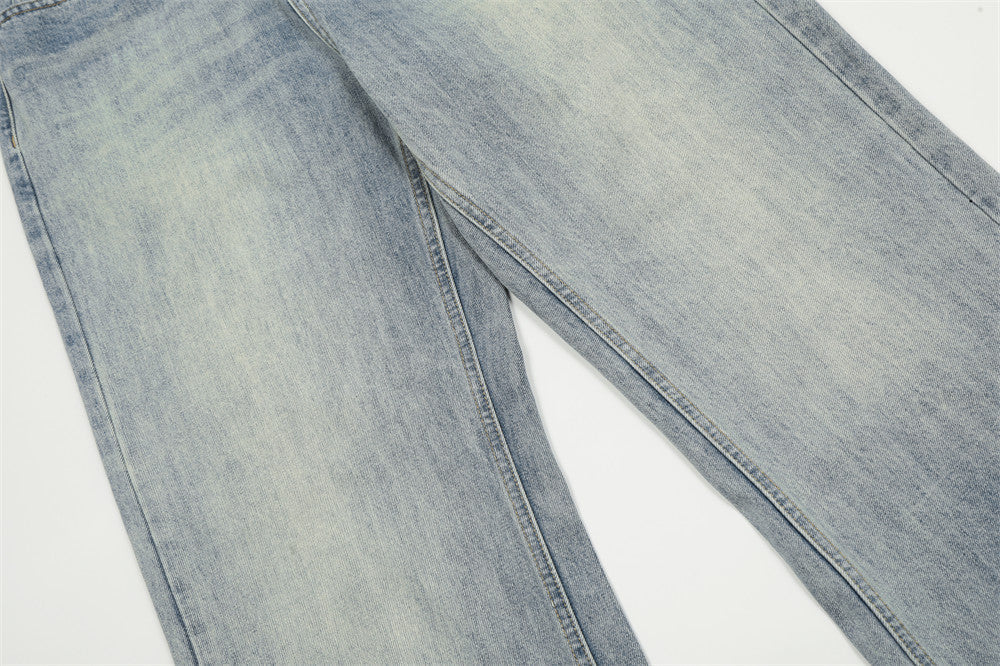 Wash Water Denim Wide-leg Straight Trousers Vintage Worn
