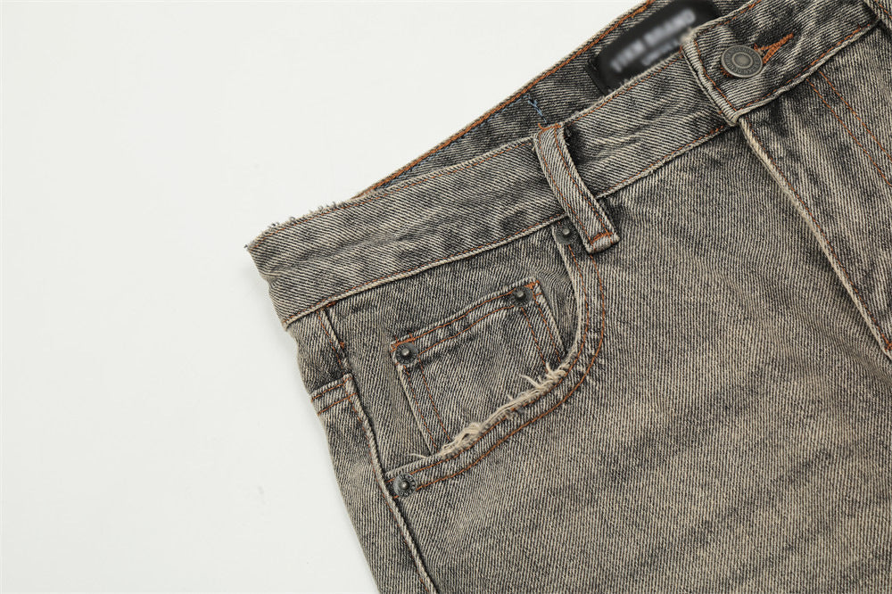 Worn Looking Washed-out Denim Bootcut Trousers Men's Hippie Trend