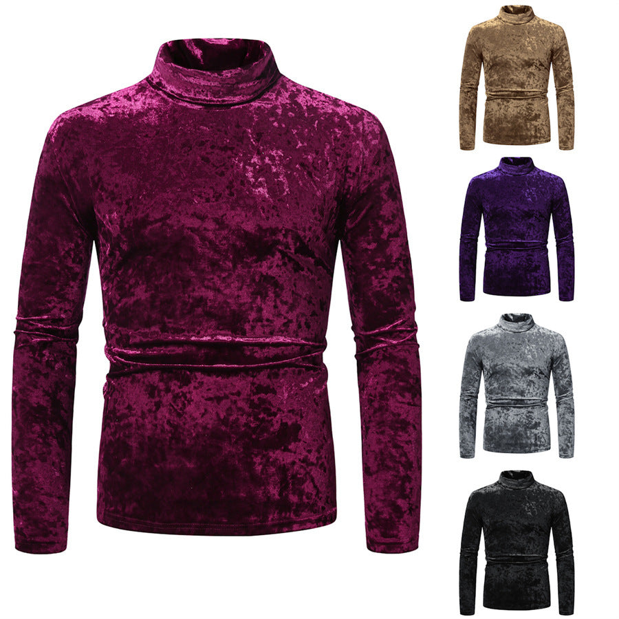 New Men's Long-sleeve Fashionable Velvet High-neck Undershirt