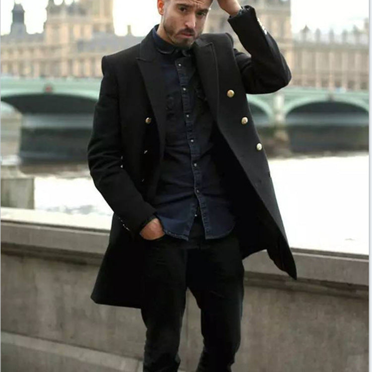Thickened Men's European And American Straight Hem Wool Windbreaker overcoat