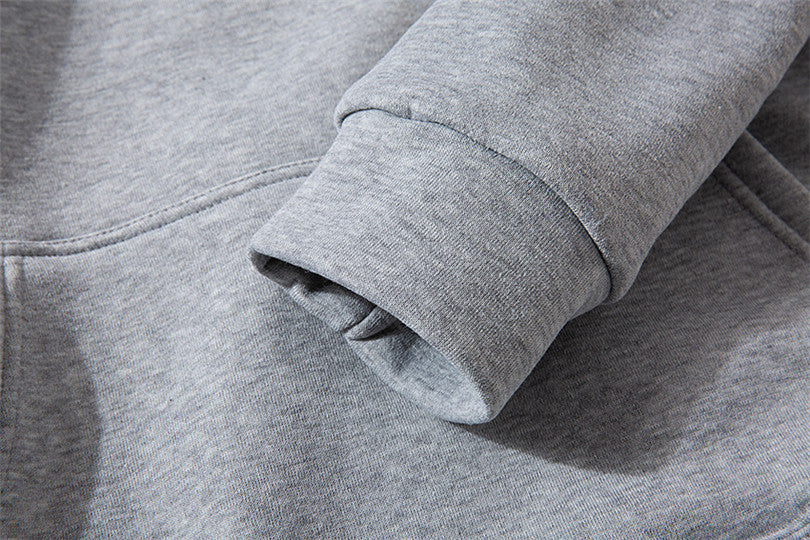 Fleece-lined Plain Letter Print Pocket Drawstring Print Hoodie