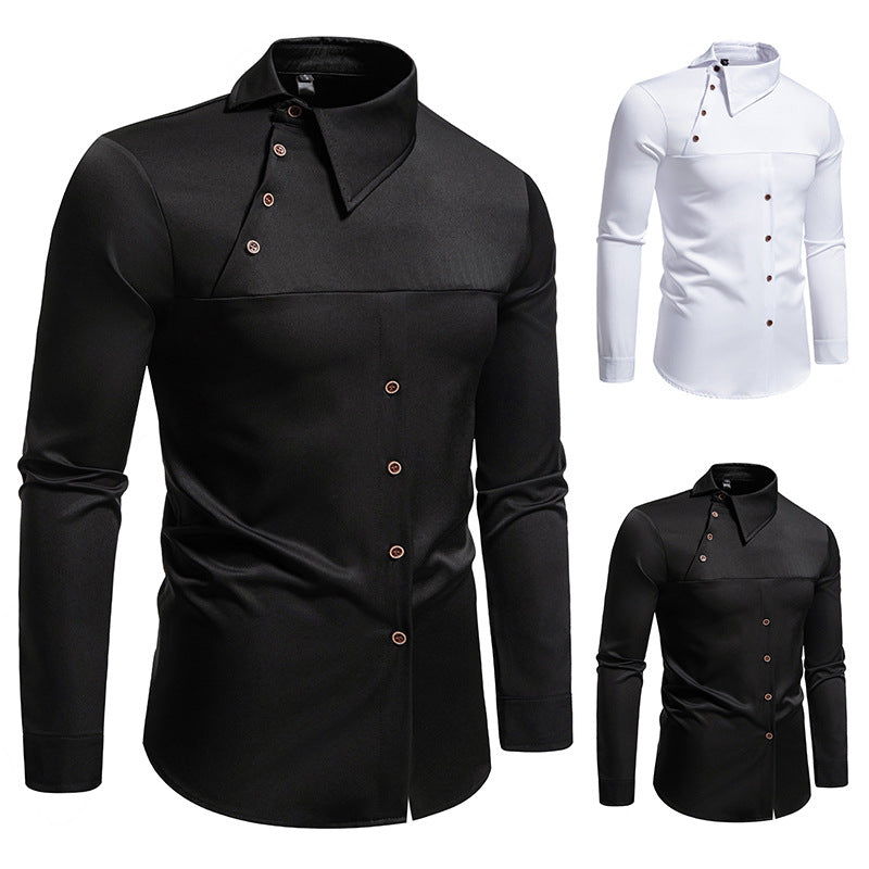 Men's Lapel Oblique Placket Asymmetric Long-sleeved Shirt