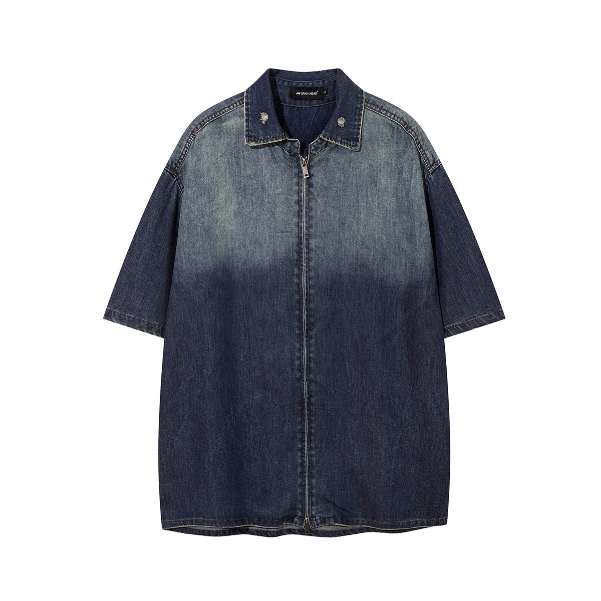 Retro Broken Zipper Short Sleeve Shirt
