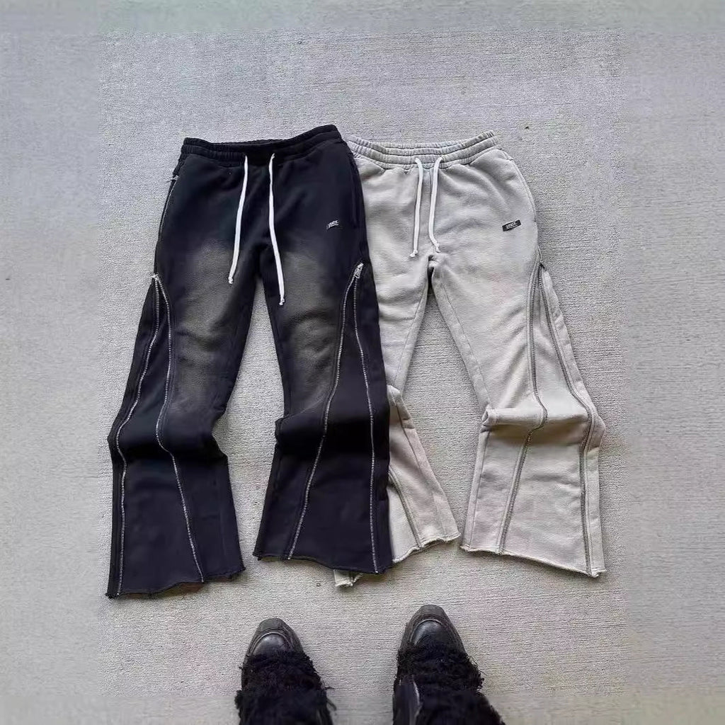 Retro Washed Casual Sports Pants Zipper Decorations High Street