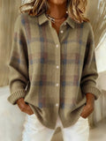 Women's Casual Contrast Retro Plaid Sweater
