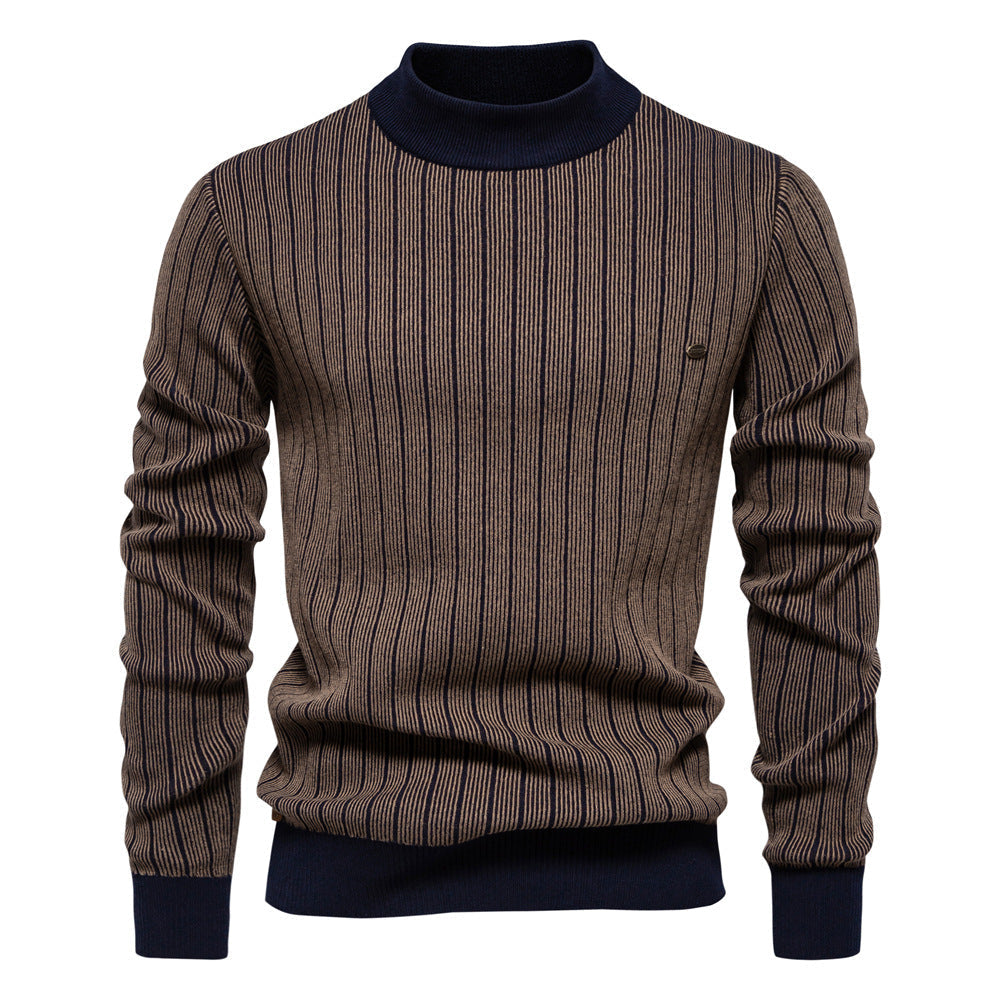 Half Turtleneck Slim Striped Top Fashion Men's Pullovers