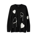 Love Embroidered Western Style Embroidered Round Neck Sweater