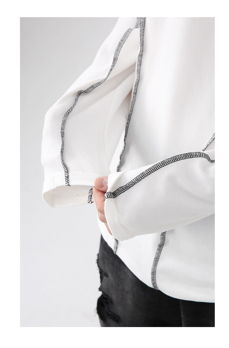 Korean Style Irregular Topline Design Couples Long Sleeve T-Shirt