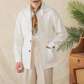 Casual Light Thin Cotton Drawstring Jacket Cuban Collar Plaid Coat