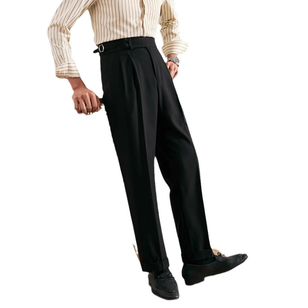 Paris Buckle Adjustment Design Straight Suit Trousers