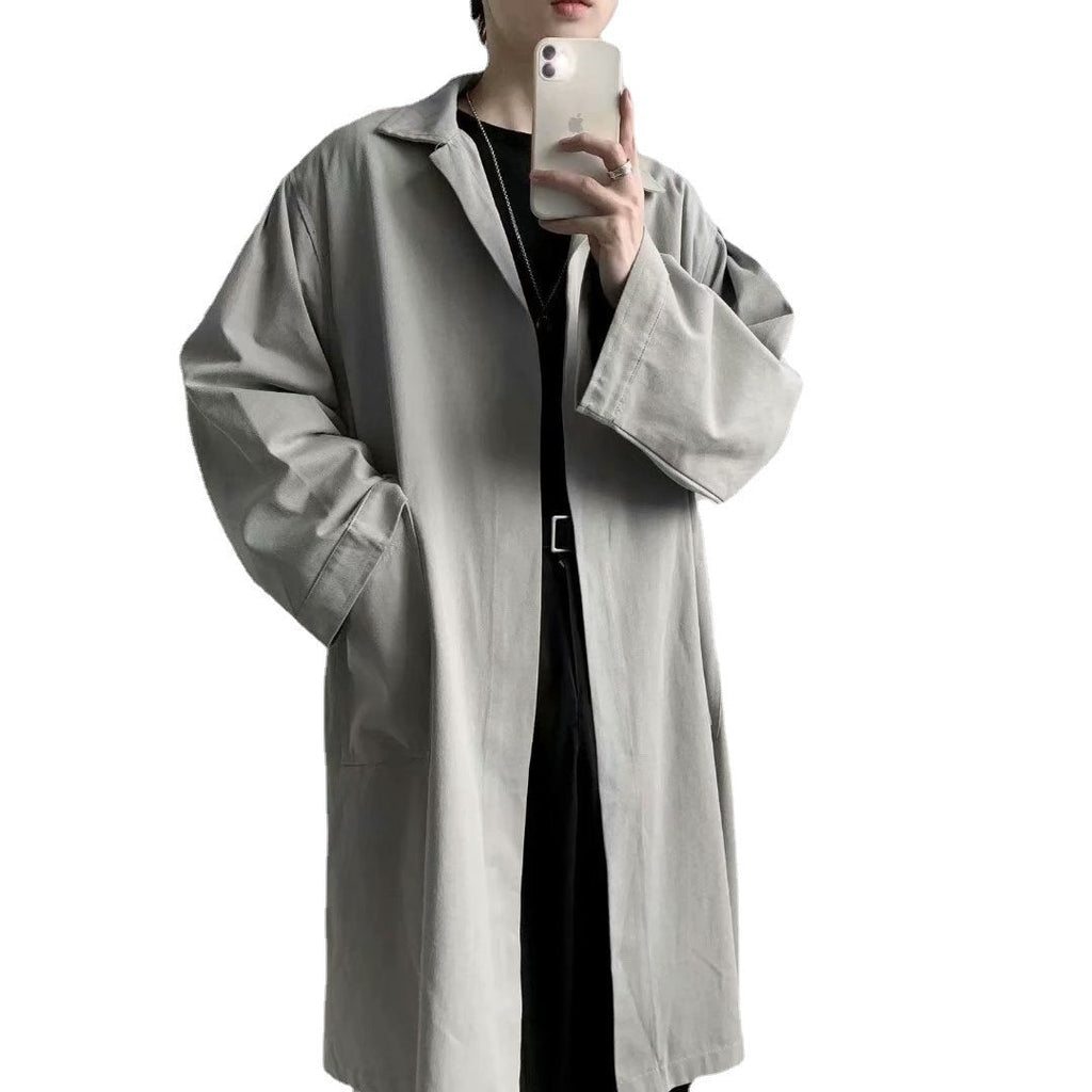 Autumn Thin Overknee Trench Coat Men's Mid-length Waist-tight coat