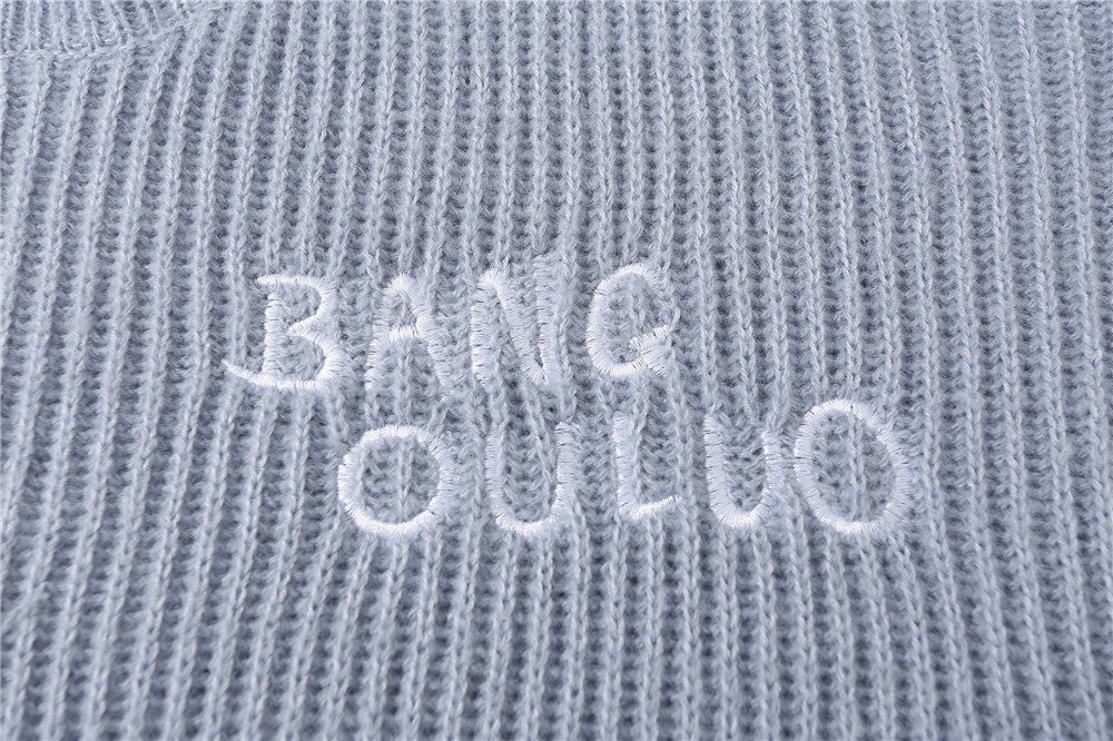 Dark Embroidered Ripped Letter-printing Sweater For Men