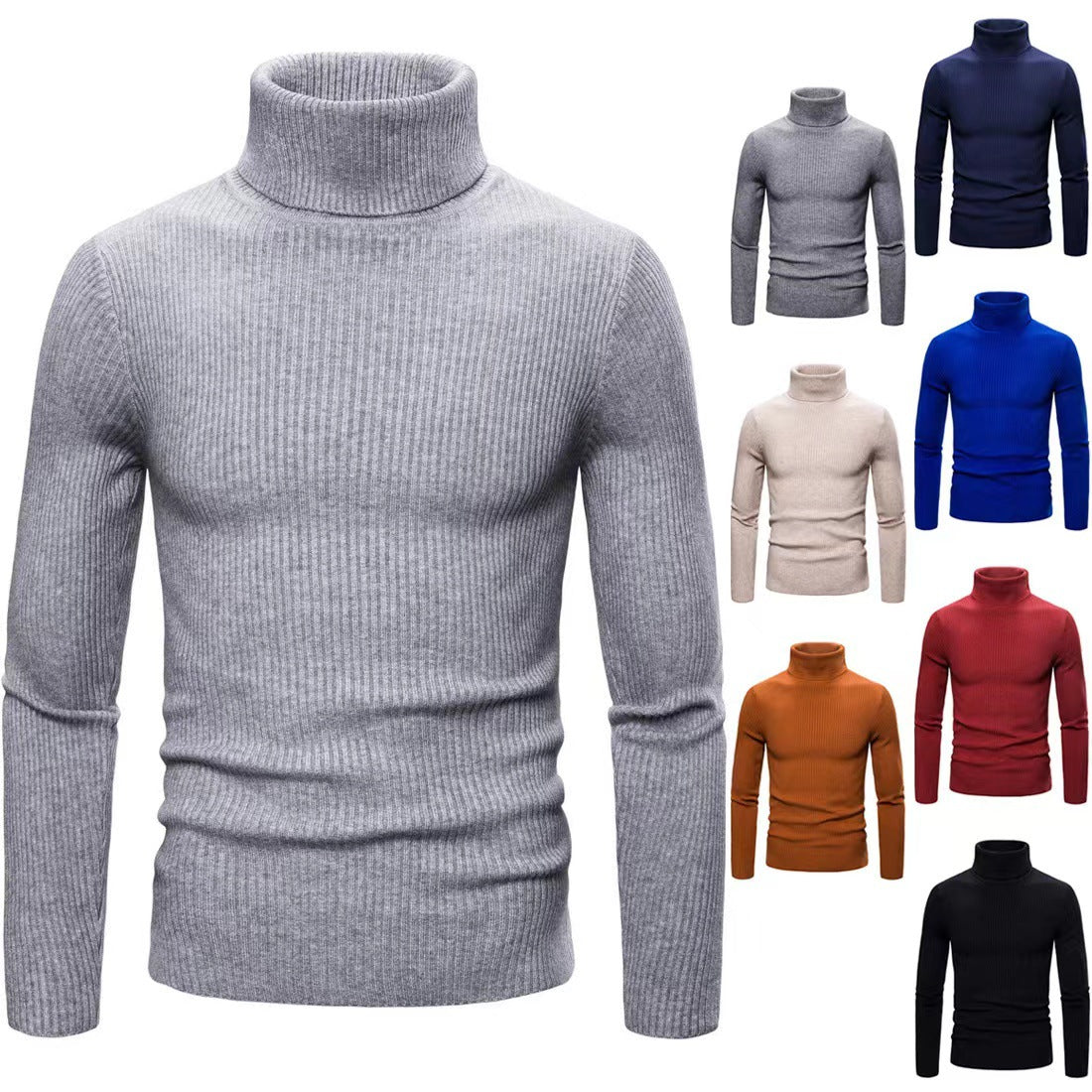 Men's Solid Color Turtleneck Slim Fit Sweater