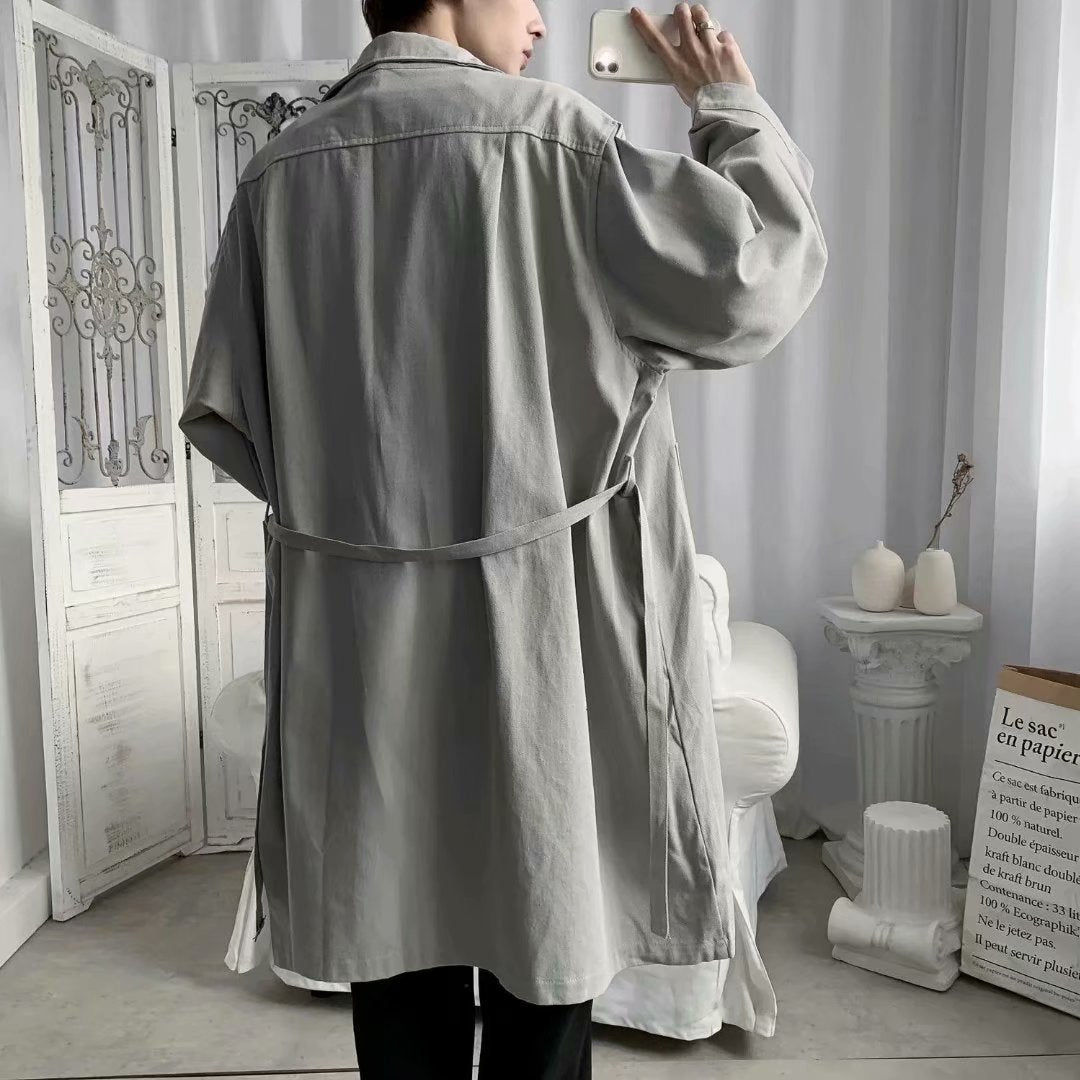 Autumn Thin Overknee Trench Coat Men's Mid-length Waist-tight coat
