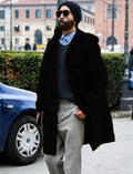 Retro Horn Button Hooded Woolen Trench Coat Men