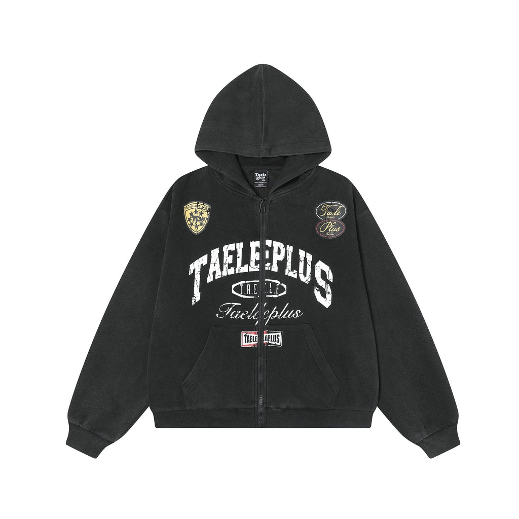College Style Retro Washed Hoodie Coat Cardigan Zipper Sweater