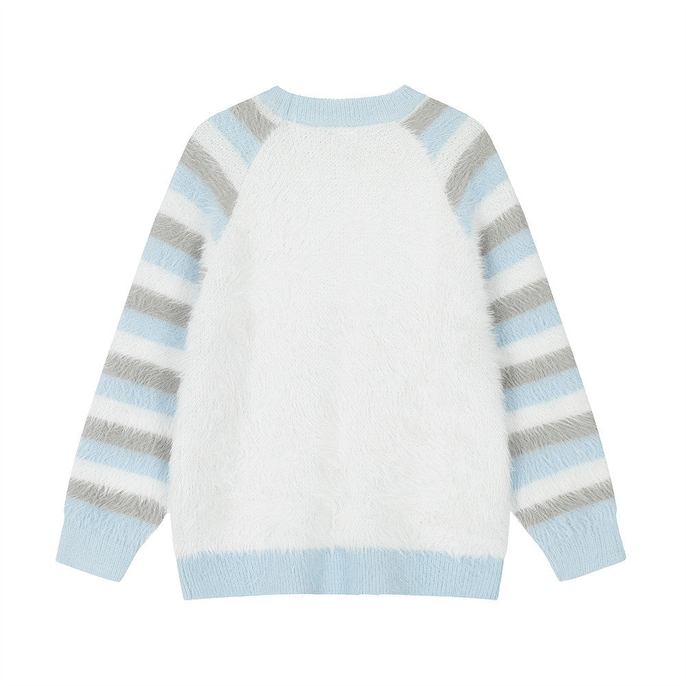 American Cat Sweater Men's Casual Patchwork Stripes