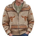 Ox Head Jacquard Weave Zip Knitted Sweater
