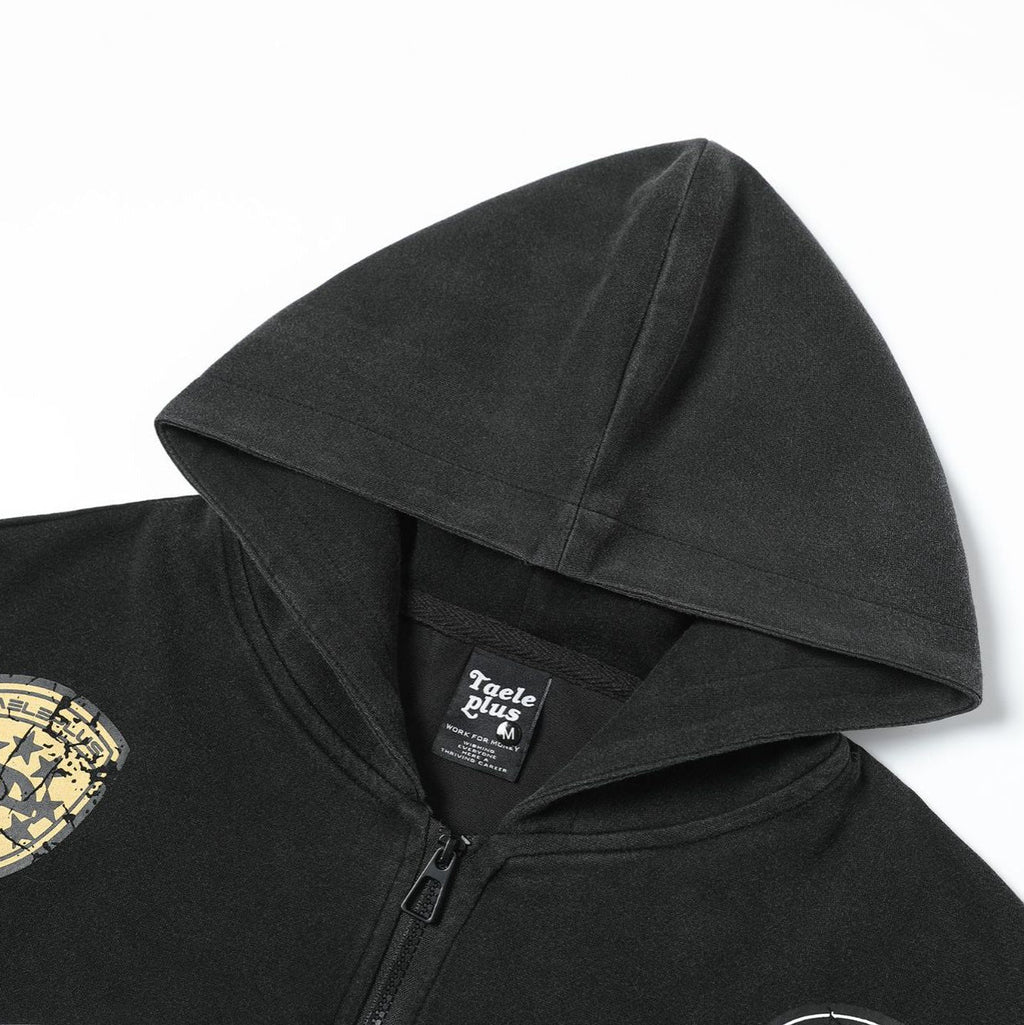 College Style Retro Washed Hoodie Coat Cardigan Zipper Sweater