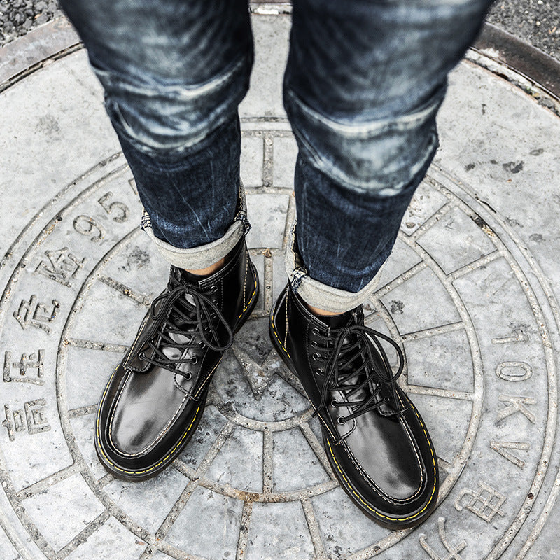 Men's Cowhide Martin Men's High-top British Fan Car Plus Cashmere Trend Tooling Boots