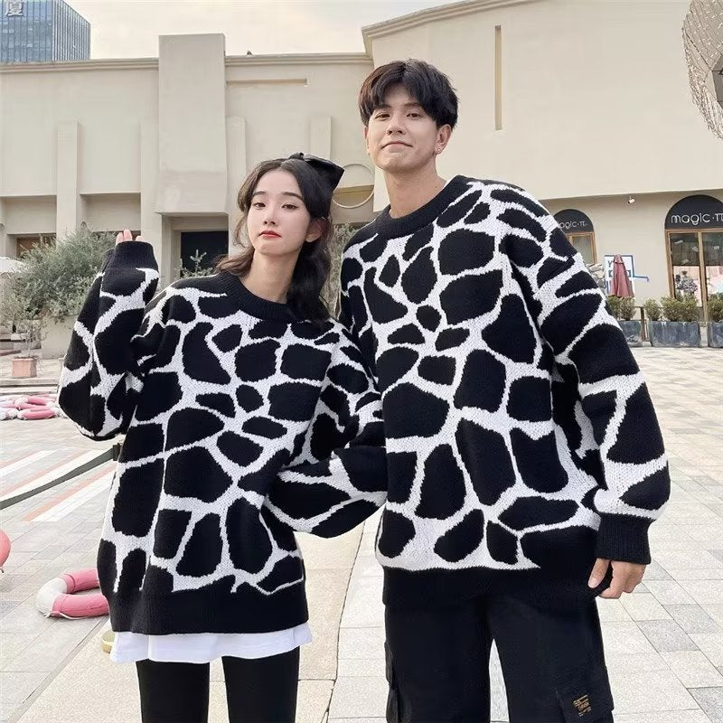 Autumn And Winter New Couple Zebra Thermal Bottoming Shirt Loose All-match Casual Woolen Yarn Sweater