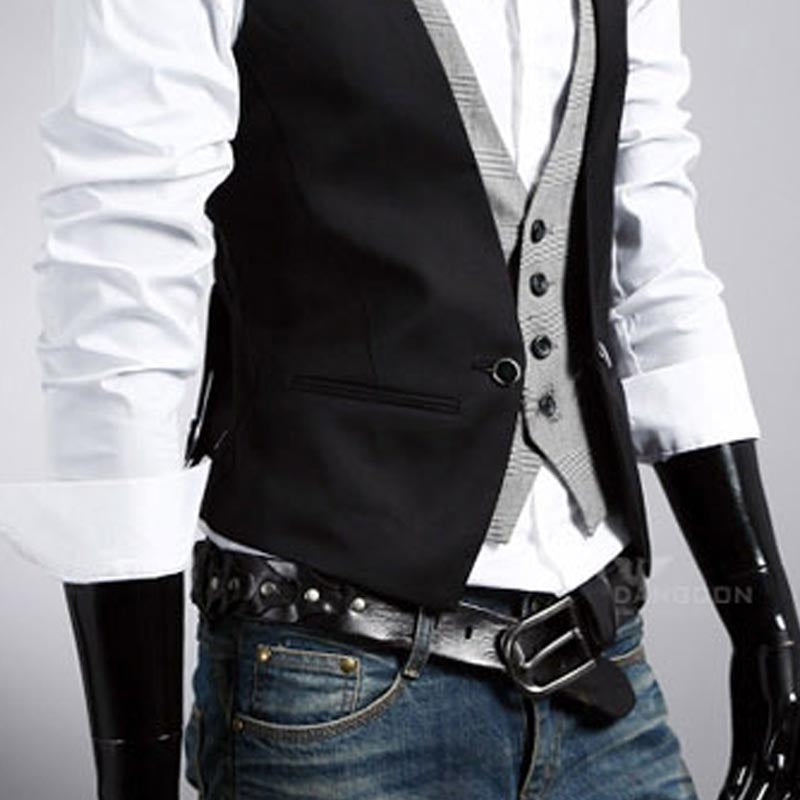Fashionable England Slim Fake Two-piece Men's Vest