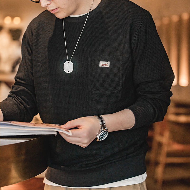 Waffle Crew Neck Long Sleeve T-Shirt Knit Sweatshirt