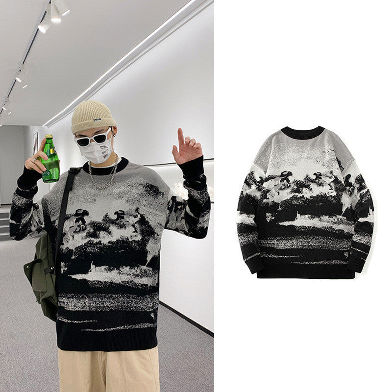 Ink Painting Sweater Pullover Sweater Loose