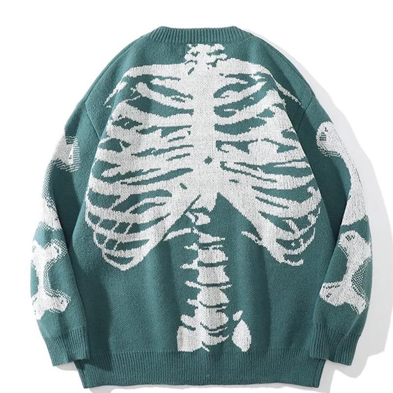 Skull Round Neck Long Sleeve Fashion Loose Oversize Pullover Sweater