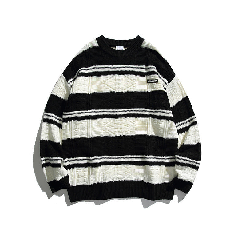 Mixed Color Stripe Pullover Sweater Japanese Style