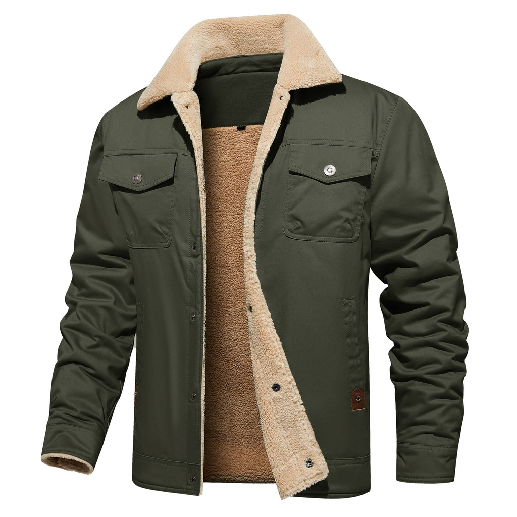Men's Winter Jacket Lined Sherpa Jacket Warm Trucker Coat Multi Pocket