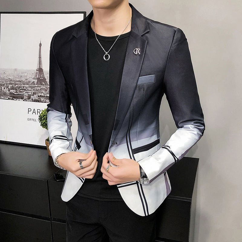 Plaid Men's Stitching Casual Long Sleeve Suit
