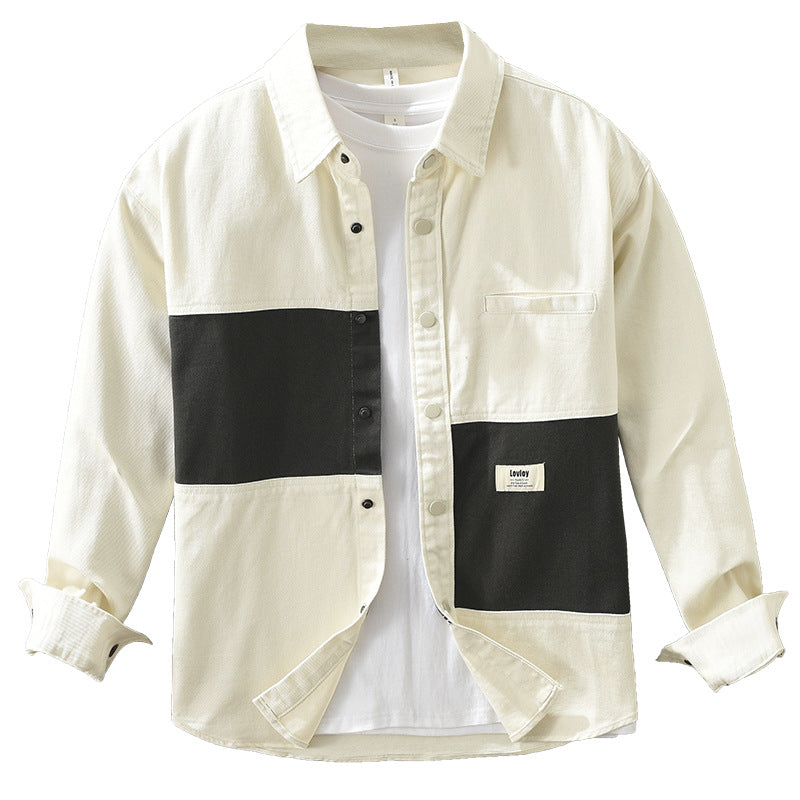 Workwear Stitching Men's Fashion Casual Versatile Artistic Loose Top