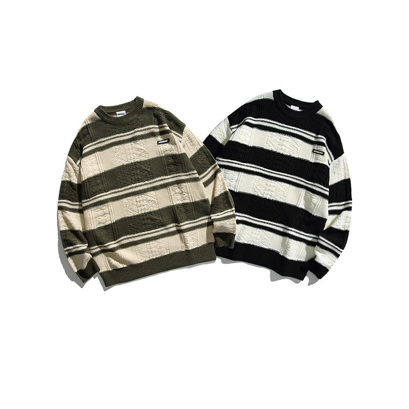 Mixed Color Stripe Pullover Sweater Japanese Style
