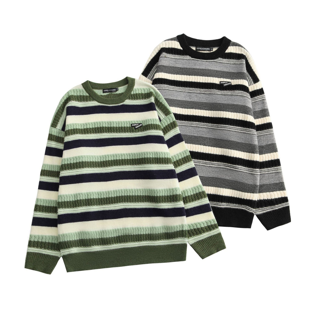 Striped Sweater With Round Neck And Long Sleeves