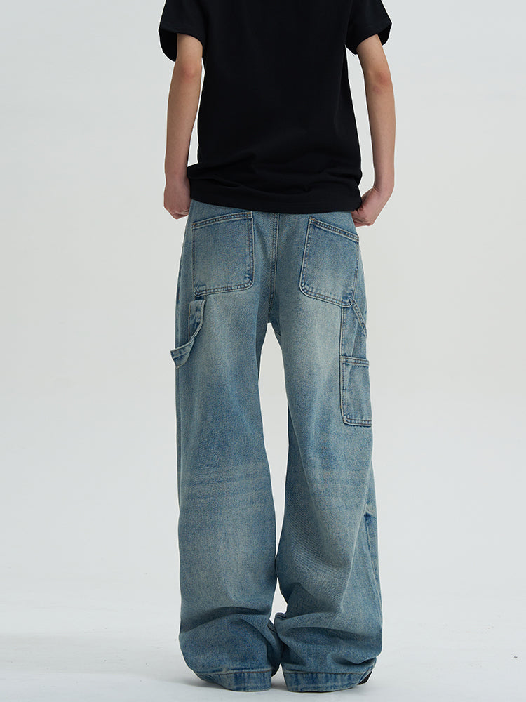 Washed Jeans Loose Wide Leg Straight Mop Trousers