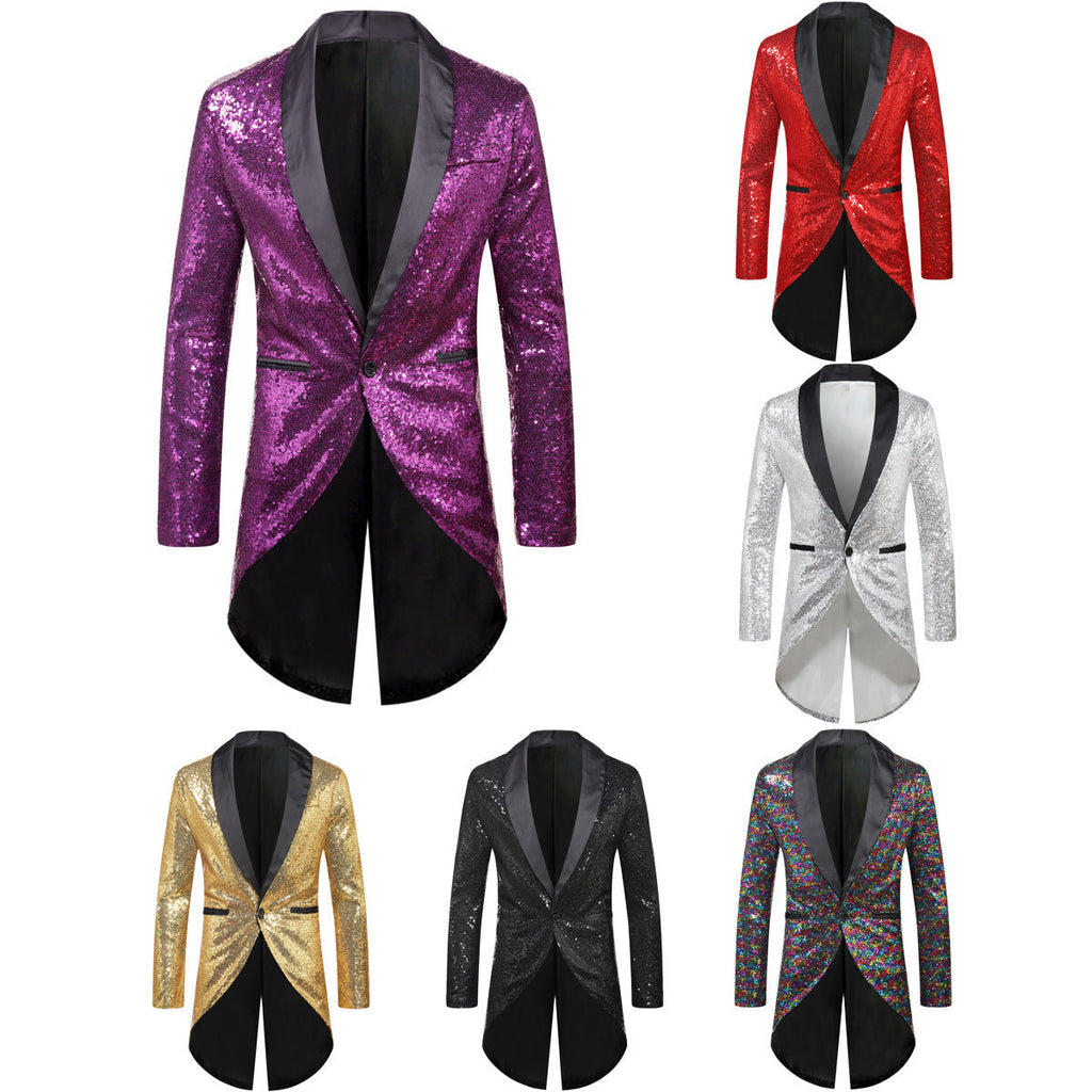 Fashion Sequin Suit AliExpress Foreign Trade Purchasing Men's Single-button Suit Tailcoat