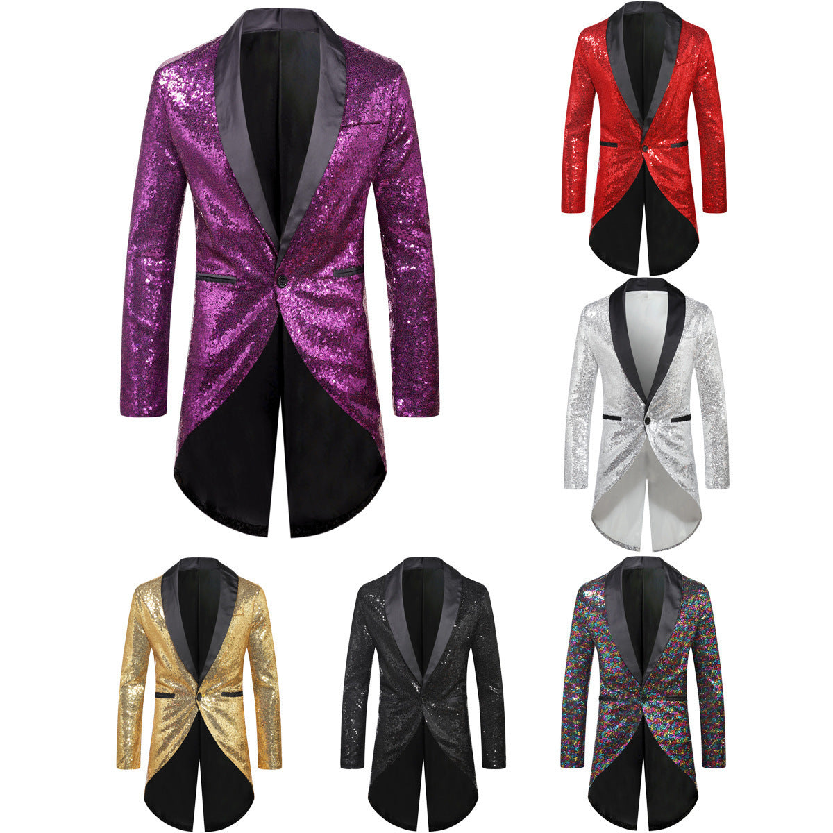 Fashion Sequin Suit AliExpress Foreign Trade Purchasing Men's Single-button Suit Tailcoat