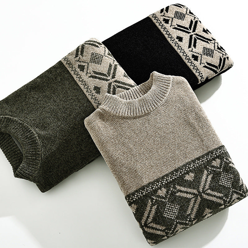 Semi High Collar Chenille Men's Warm Sweater