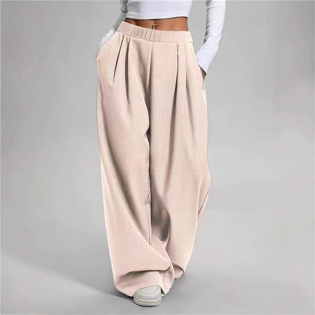 Sporty Casual Pocket High-waisted Women's Pants Loose And Slimming