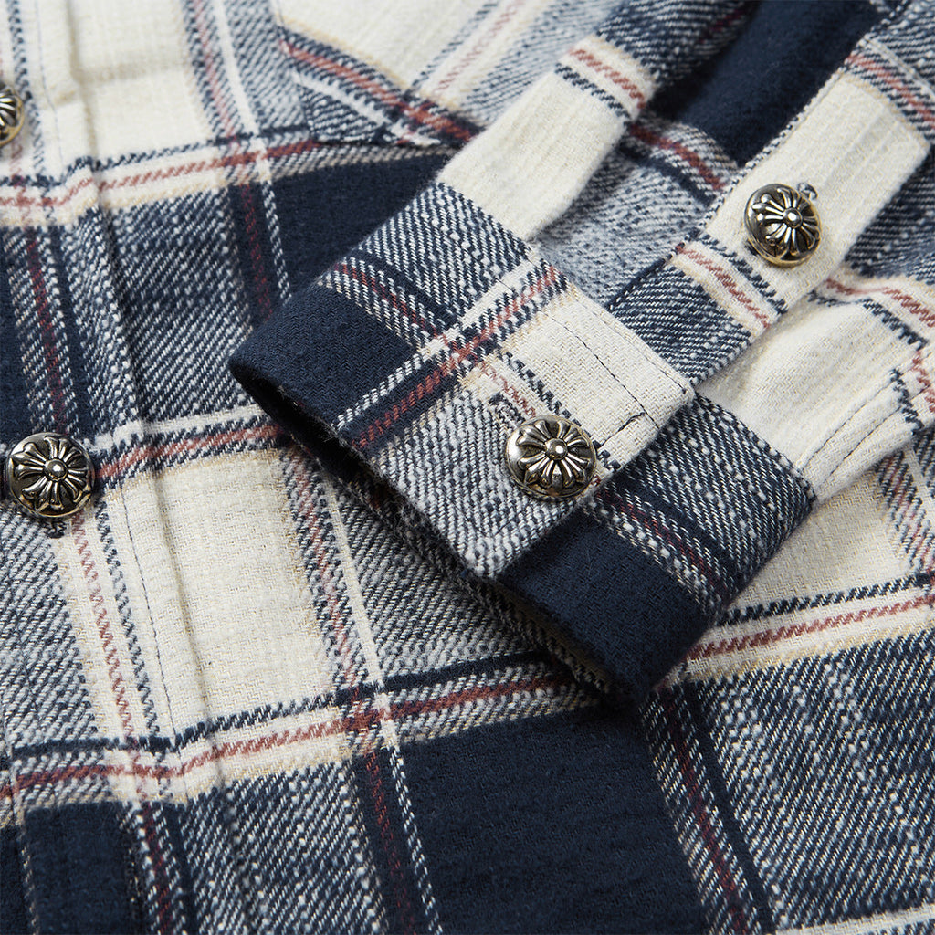 Men's Vintage Cross Button Denim Spliced Plaid Blouse Coat