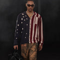 American Retro Flag XINGX Printed Striped Sweater Short Wide Long-sleeved Shirt