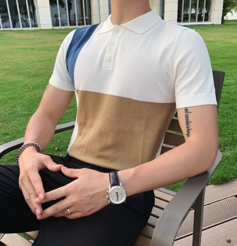 British Men's POLO Shirt, Trendy Slim Ice Silk T-shirt