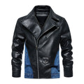 Men's Patchwork Denim Jacket, Diagonal Zipper Collared Work Jacket
