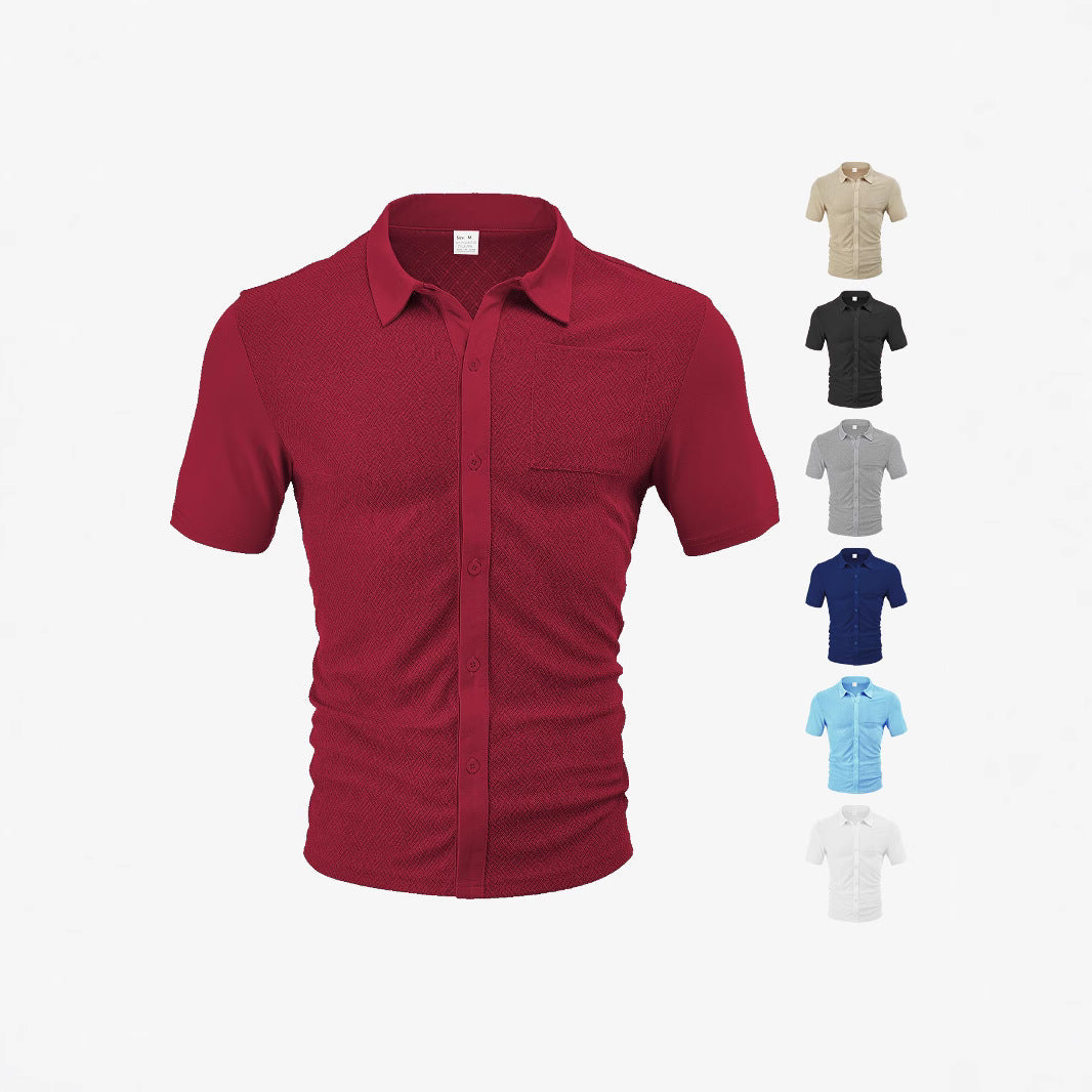 Loose Breathable Lapel Cardigan Jacquard Short Sleeve