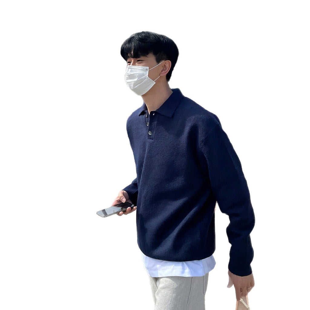 Polo Collar Sweater Men's Autumn And Winter Long Sleeve Lapel Knitwear