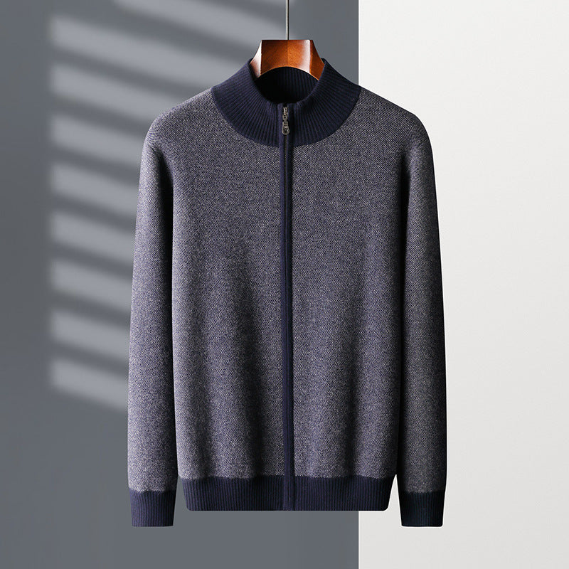 Cashmere Thickened Men's Half Turtleneck Zipper Knitted Cardigan
