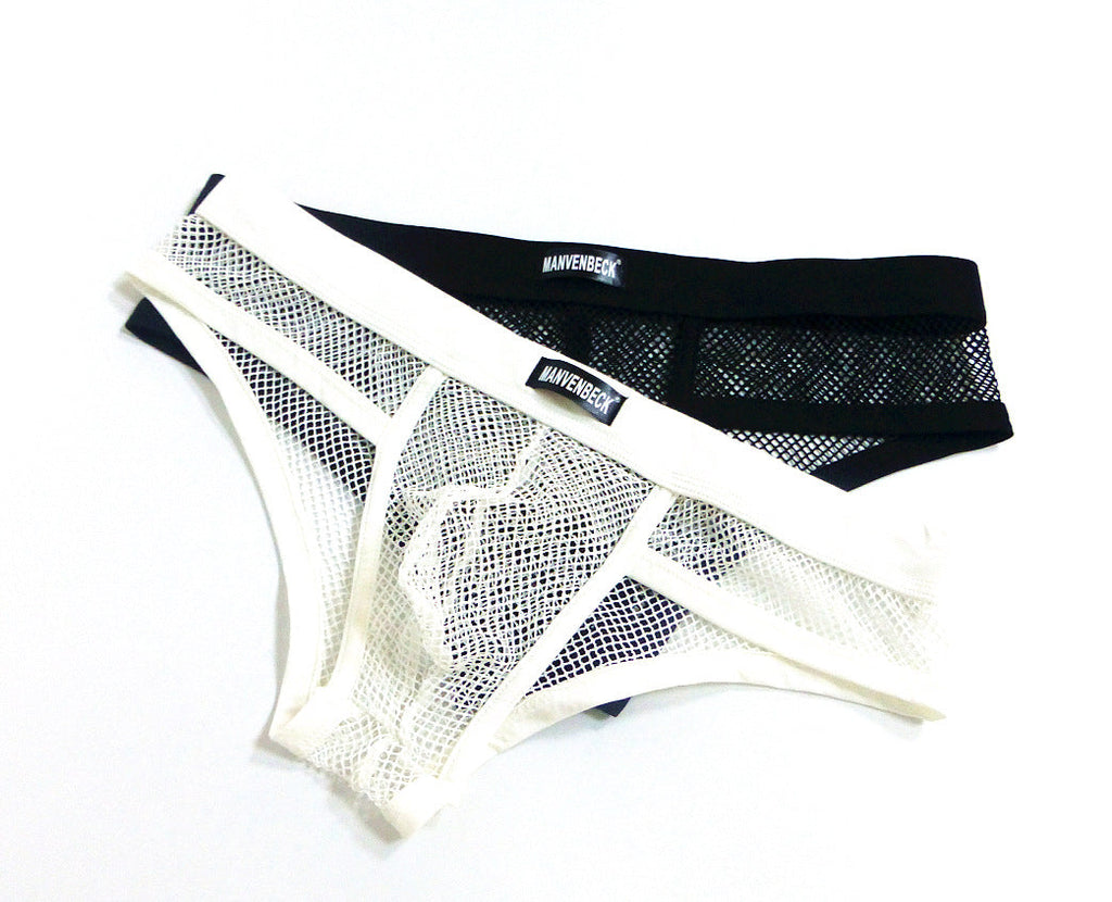 Men's Underwear Transparent Mesh Briefs Low Waist Convex Design Underwear Men