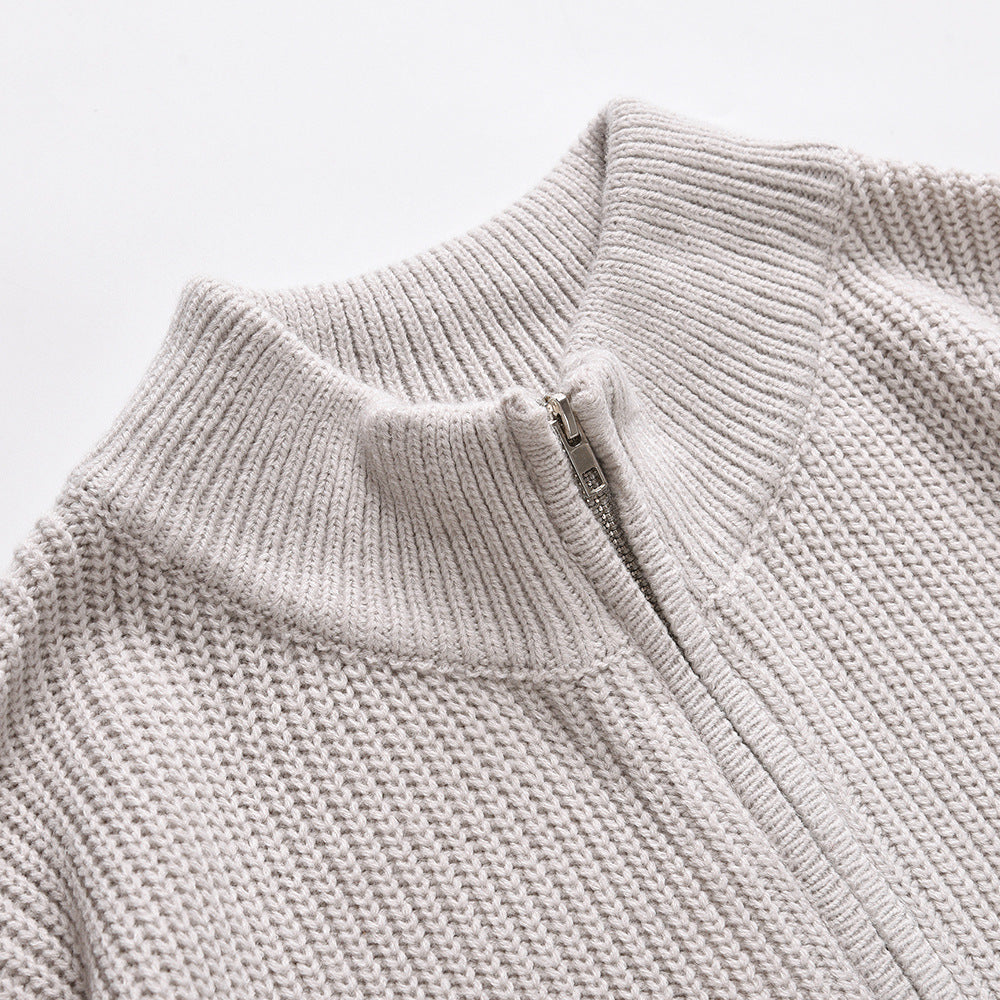 Spring And Autumn Stand Collar Cardigan Sweater Men's Street American Style